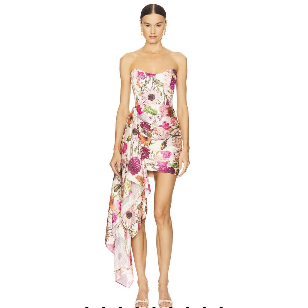 Katie May Chasing Dawn Strapless Floral Asymmetric Dress Revolve XS